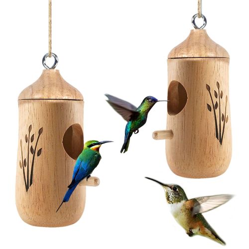 2 Packs Humming Bird Houses for Outside Wooden Hanging Bird Nest Feeder Hand Patio Garden Craft Ornament Decoration 2 Packs Humming Bird Houses for Outside Wooden Hanging Bird Nest Feeder Hand Patio Garden Craft Ornament Decoration
