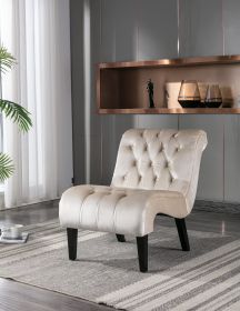 COOLMORE Modern Velvet Armless Accent Living Room Chair / Leisure Chair,Upholstered Fabric Button Comfortable Chair with Wooden Legs for Bedroom