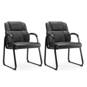 Leather Office Guest Chair No Wheels, Comfy Padded Arms and Seld Base, for Reception Conference Room Set of 2