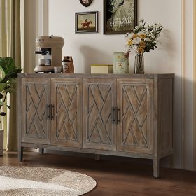60 inches Modern Farmhouse Accent Cabinet with 4 Doors and Adjustable Shelf Wood Sideboard Buffet Cabinet Console Table Credenza Buffet Table for Kitc