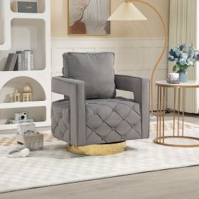 Swivel Accent Chair - Modern Accent Chair with Pillow, Velvet Armchair Side Chair with Tufted Button for Living Room, Bedroom, Office(Gray)