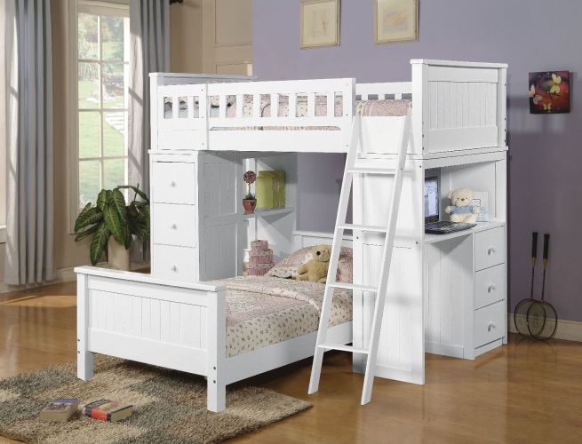 White Twin Loft Bed with Desk and Chest White Twin Loft Bed with Desk and Chest