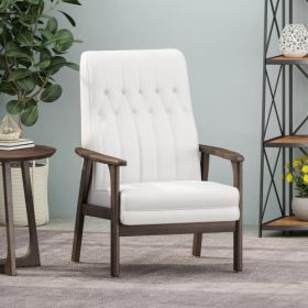 Mid Century Modern Upholstered Accent Chair, Matte Black Faux Leather (Color: White)