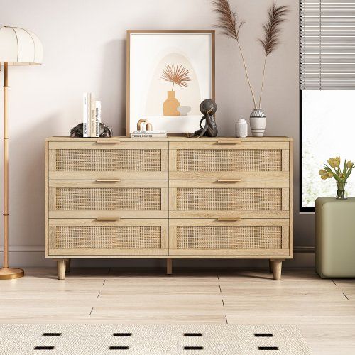Drawers Rattan Storage Cabinet Rattan Drawer,for Bedroom,Living Room,Natural