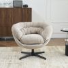 COMFY Chenille Upholstered 360° Swivel Club Chair/Accent Chair with Removable Cushion, Round Office Chair with Black Metal Base, Cotton Material