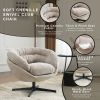 COMFY Chenille Upholstered 360° Swivel Club Chair/Accent Chair with Removable Cushion, Round Office Chair with Black Metal Base, Cotton Material