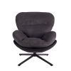 360° Swivel Accent Chair, Modern Chenille Lounge Chair with Faux Leather and Black Metal Base Frame, Comfortable Reading Chair for Small Spaces