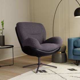 360° Swivel Accent Chair, Modern Chenille Lounge Chair with Faux Leather and Black Metal Base Frame, Comfortable Reading Chair for Small Spaces (Color: as Pic)