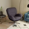 360° Swivel Accent Chair, Modern Chenille Lounge Chair with Faux Leather and Black Metal Base Frame, Comfortable Reading Chair for Small Spaces