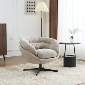 COMFY Chenille Upholstered 360° Swivel Club Chair/Accent Chair with Removable Cushion, Round Office Chair with Black Metal Base, Cotton Material (Color: as Pic)